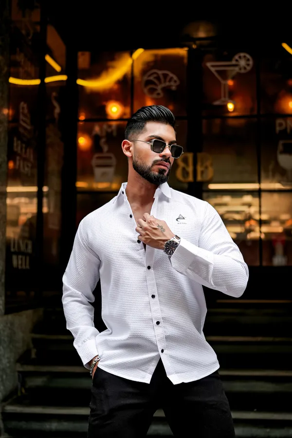 White_Regular_Fit_Texture_New_Design_Shirt_For_Men