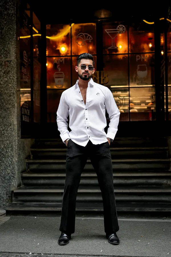 White_Regular_Fit_Texture_New_Design_Shirt_For_Men