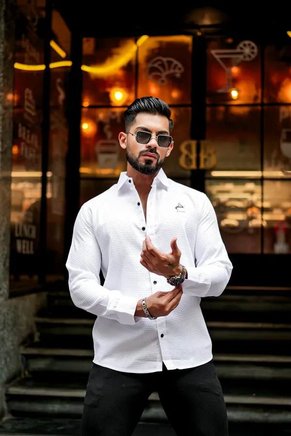 White_Regular_Fit_Texture_New_Design_Shirt_For_Men