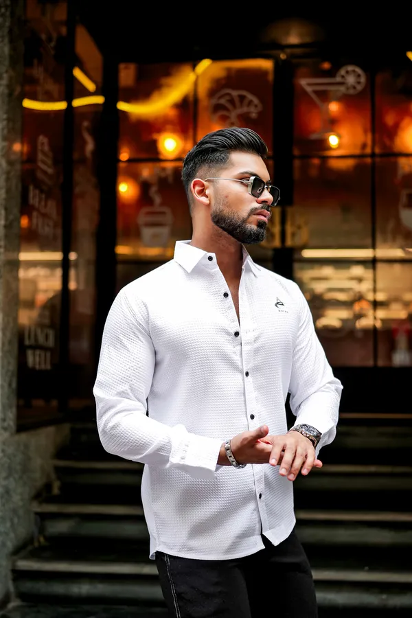 White_Regular_Fit_Texture_New_Design_Shirt_For_Men