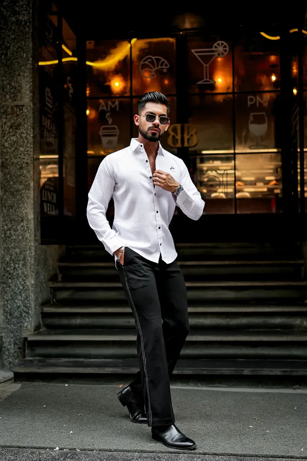White_Regular_Fit_Texture_New_Design_Shirt_For_Men