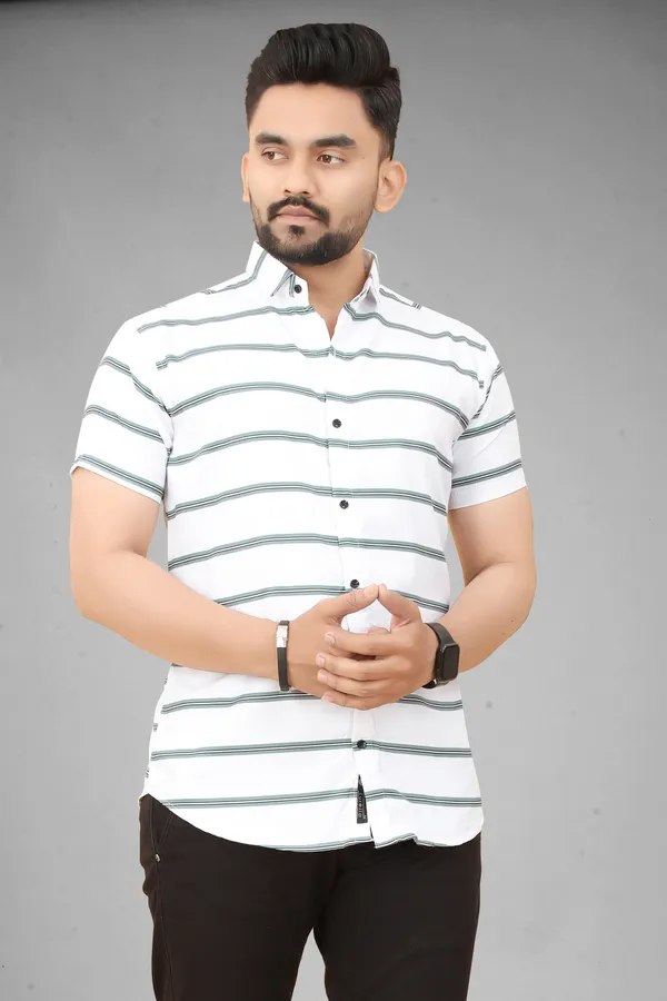 MEN’S_WHITE_&_GREEN_STRIPED_SLIM_FIT_CASUAL_SHIRT_(HALF_SLEEVE)
