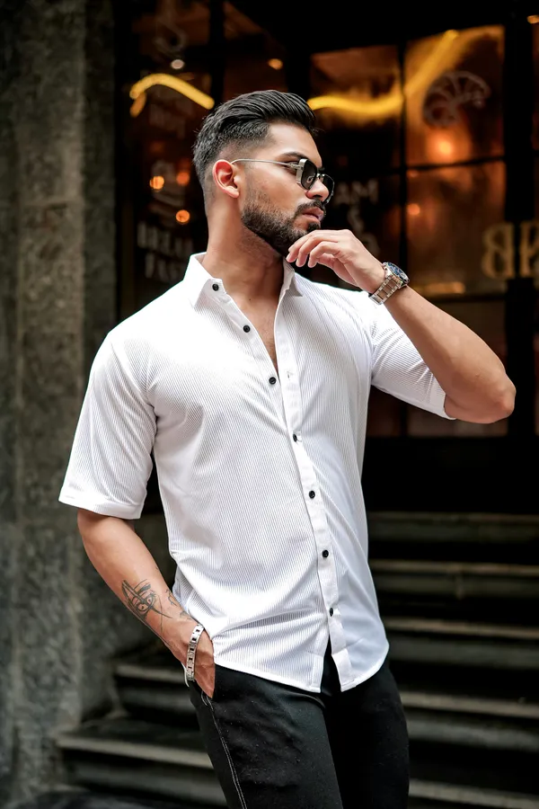 White_Regular_Fit_Texture_New_Design_Shirt_For_Men