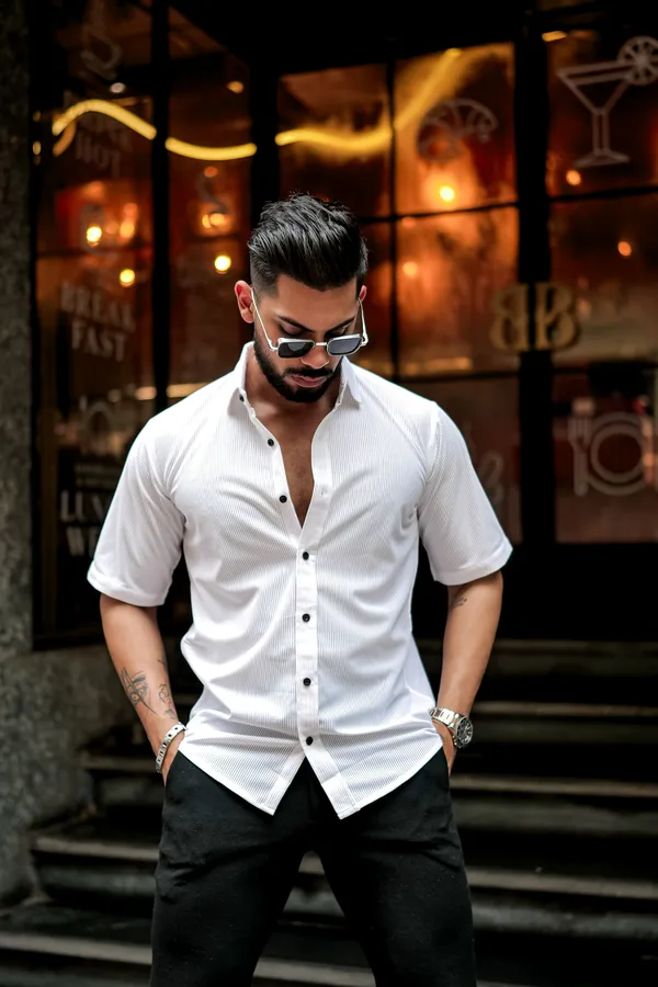 White_Regular_Fit_Texture_New_Design_Shirt_For_Men