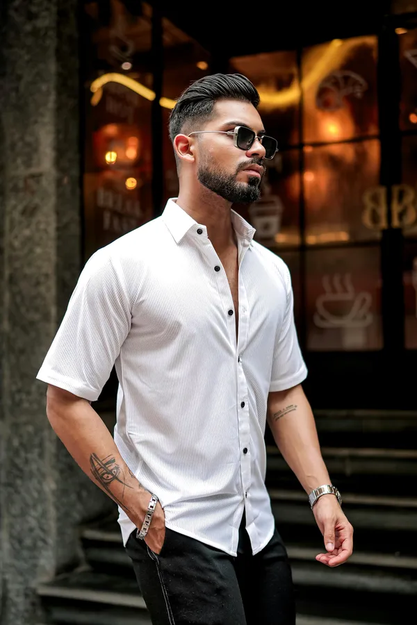 White_Regular_Fit_Texture_New_Design_Shirt_For_Men