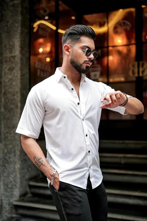 White_Regular_Fit_Texture_New_Design_Shirt_For_Men