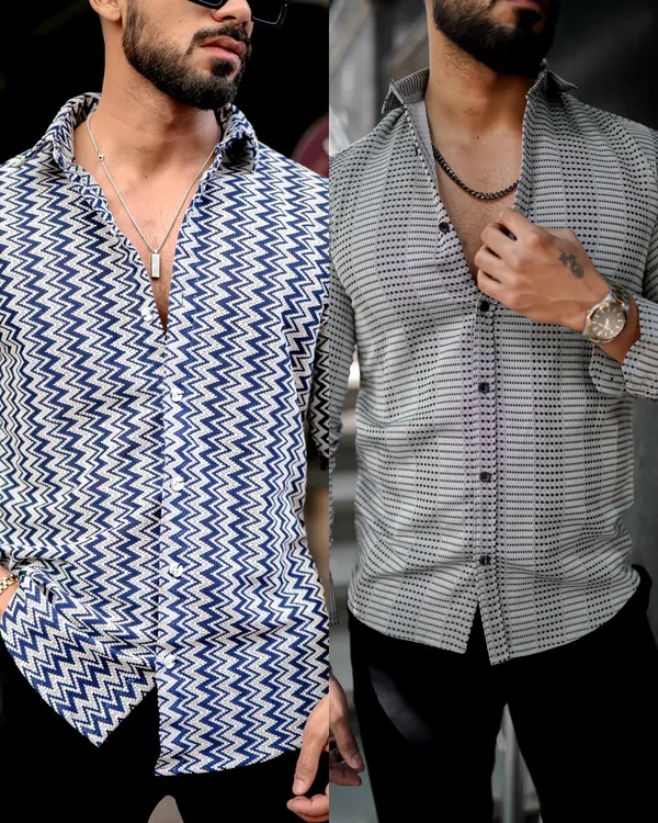 Pack_Of_2_Navy_Zig-Zag_Striped_Crochet_Shirt_&_Men's_Rajwadi_Black_Shirt
