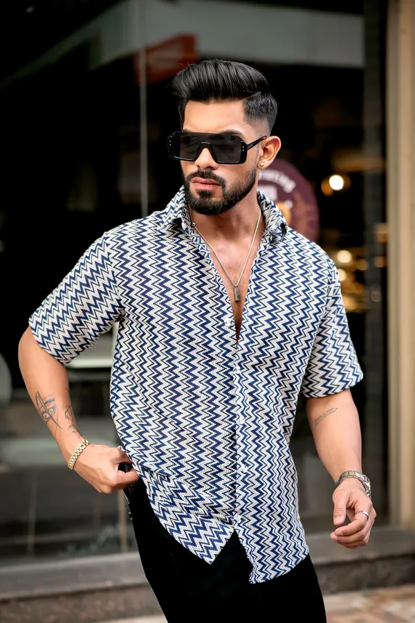 Pack_Of_2_Men's_Lion_Design_Shirt_&_Navy_Zig-Zag_Striped_Crochet_Shirt