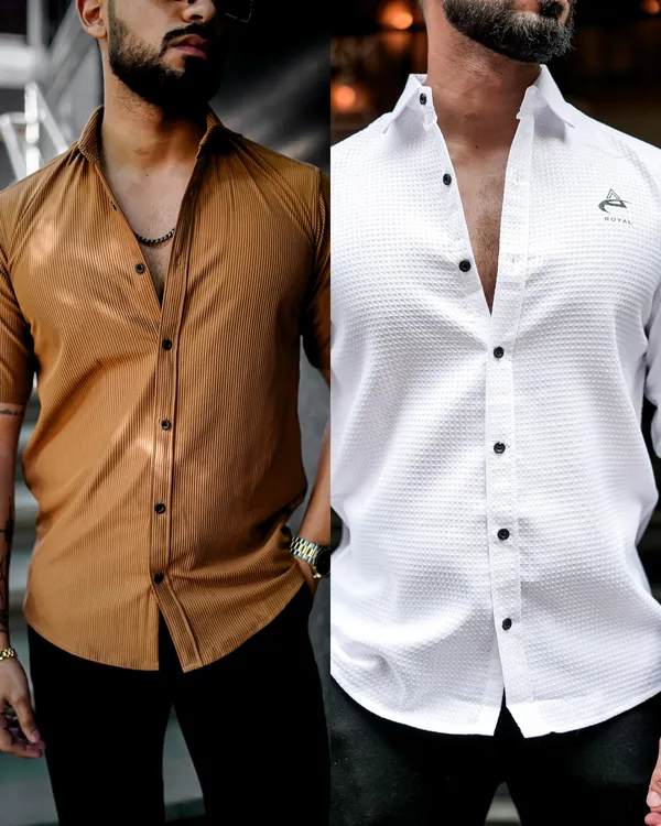Pack_Of_2_Men's_Lime_Line_Shirt_&_Waffle_Texture_Long_Sleeve_Shirt