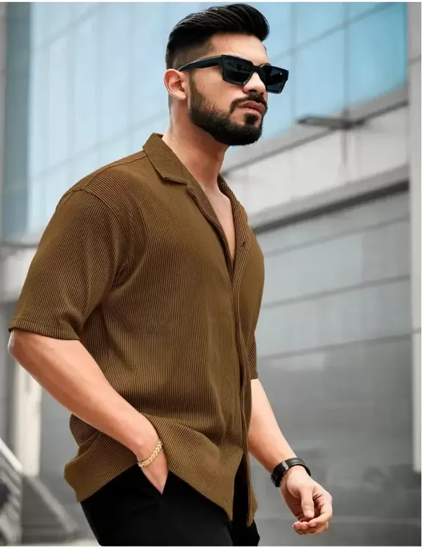 Pack_Of_2_Men's_Lime_Line_Shirt_&_Waffle_Texture_Long_Sleeve_Shirt