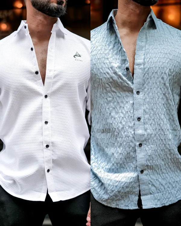 Pack_Of_2_Waffle_Texture_Long_Sleeve_Shirt_&_Men's_Butterfly_Texture_Shirt
