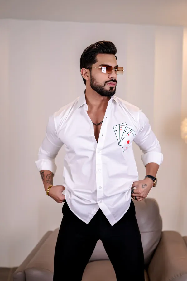 White_Regular_Fit_Texture_New_Design_Shirt_For_Men
