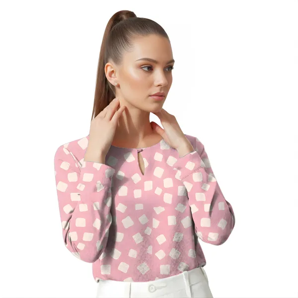 BLACKSMITH_Pink_&_Beige_Cloud_Square_Keyhole_Neck_Full_Sleeve_Formal_Office_Shirt_for_Women_|_Women_Stylish_Western_Tops