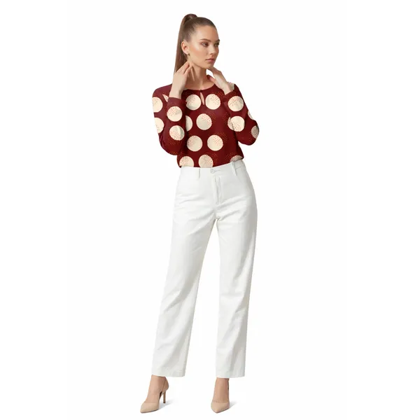 BLACKSMITH_Red_&_Beige_Lunar_Speckle_Long_Sleeve_Key_Hole_Neck_Formal_Office_Shirt_for_Women_|_Women_Stylish_Western_Tops
