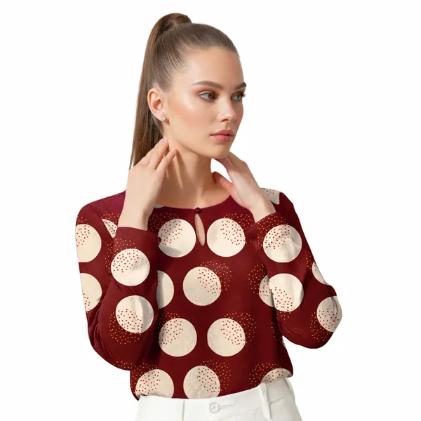 BLACKSMITH_Red_&_Beige_Lunar_Speckle_Long_Sleeve_Key_Hole_Neck_Formal_Office_Shirt_for_Women_|_Women_Stylish_Western_Tops