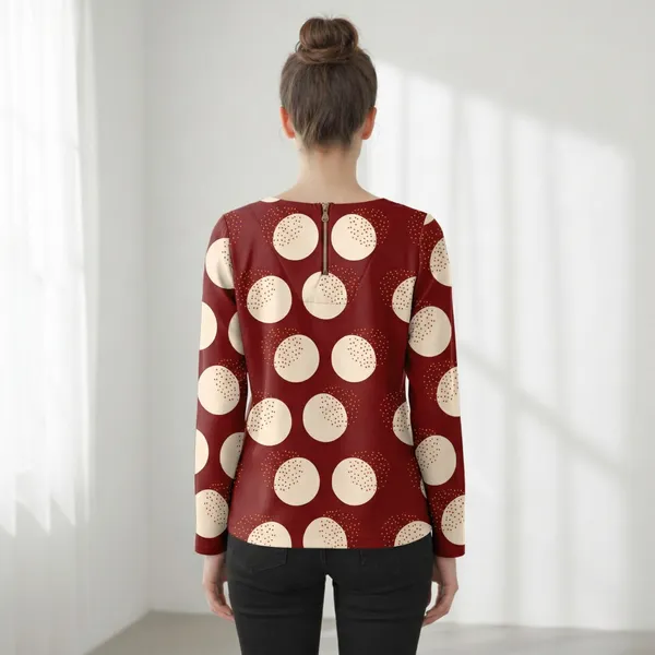 BLACKSMITH_Red_&_Beige_Lunar_Speckle_Long_Sleeve_Key_Hole_Neck_Formal_Office_Shirt_for_Women_|_Women_Stylish_Western_Tops