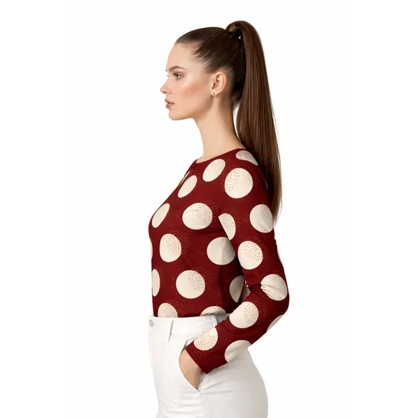 BLACKSMITH_Red_&_Beige_Lunar_Speckle_Long_Sleeve_Key_Hole_Neck_Formal_Office_Shirt_for_Women_|_Women_Stylish_Western_Tops