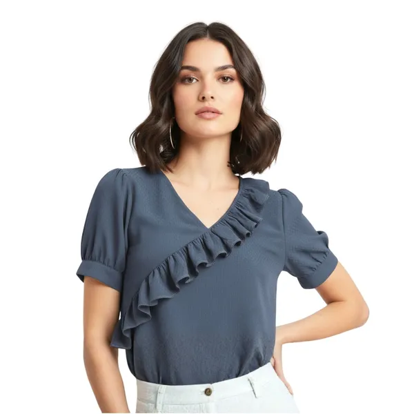 BLACKSMITH_Grey_Ruffled_V-_Neck_Formal_Office_Shirt_for_Women_|_Women_Stylish_Western_Tops