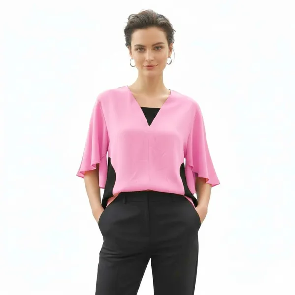 BLACKSMITH_Light_Pink_Layered_V-Neck_Dolman_Formal_Office_Shirt_for_Women_|_Women_Stylish_Western_Tops