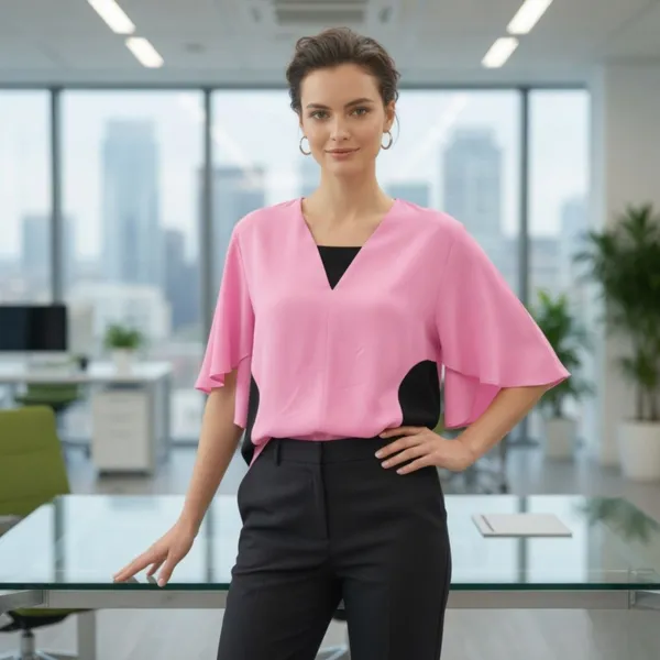 BLACKSMITH_Light_Pink_Layered_V-Neck_Dolman_Formal_Office_Shirt_for_Women_|_Women_Stylish_Western_Tops