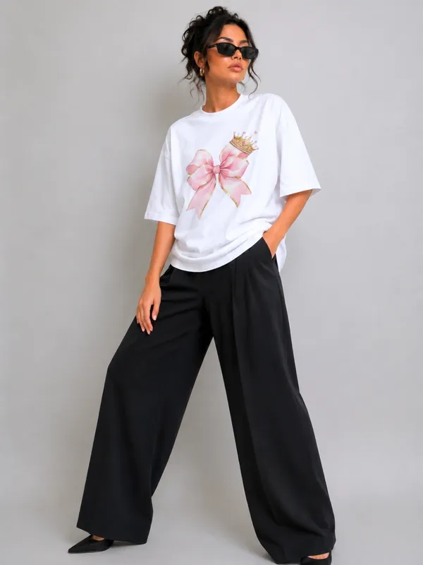 Blacksmith_White_Princess_Bow_Oversized_Rich_Cotton_Graphic_Print_T-Shirt_for_Women_&_Girls