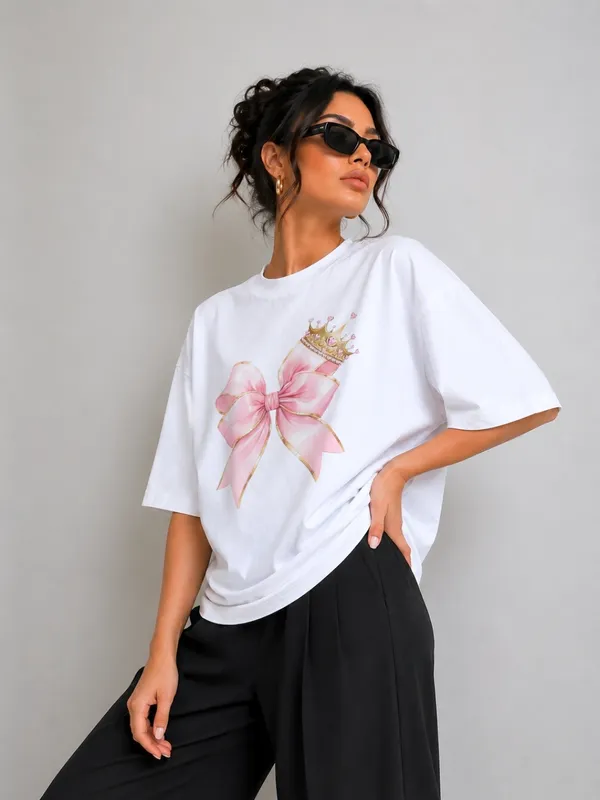 Blacksmith_White_Princess_Bow_Oversized_Rich_Cotton_Graphic_Print_T-Shirt_for_Women_&_Girls