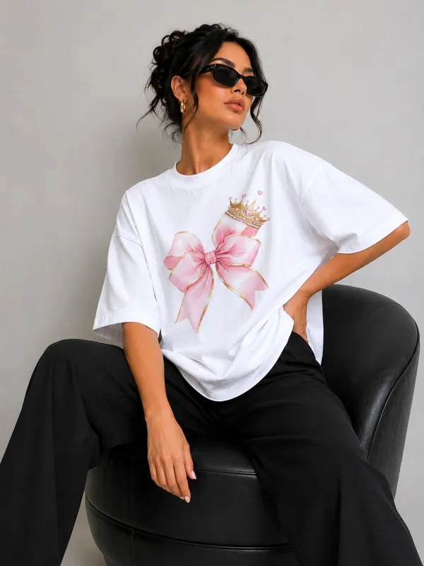 Blacksmith_White_Princess_Bow_Oversized_Rich_Cotton_Graphic_Print_T-Shirt_for_Women_&_Girls