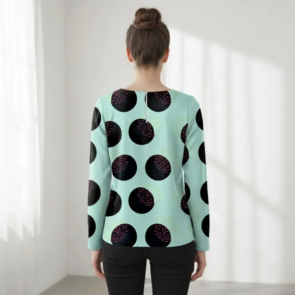 BLACKSMITH_Pale_Aqua_&_Black_Lunar_Speckle_Keyhole_Neck_Formal_Office_Shirt_for_Women_|_Women_Stylish_Western_Tops