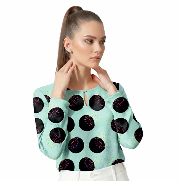 BLACKSMITH_Pale_Aqua_&_Black_Lunar_Speckle_Keyhole_Neck_Formal_Office_Shirt_for_Women_|_Women_Stylish_Western_Tops
