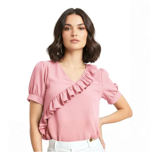 BLACKSMITH_Light_Pink_Ruffled_V-_Neck_Formal_Office_Shirt_for_Women_|_Women_Stylish_Western_Tops