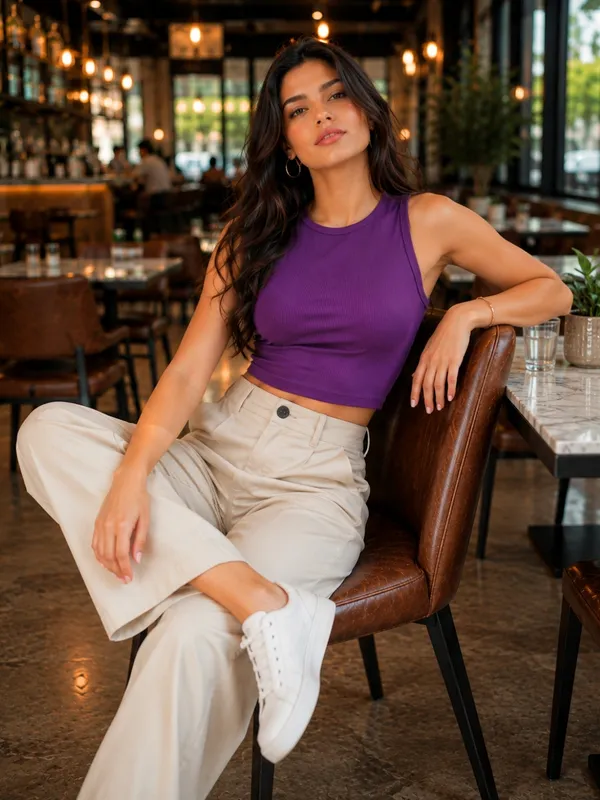 Blacksmith_Women's_&_Girls'_Purple_Sleeveless_Knitted_Solid_Crew_Neck_Tank_Top_/_Crop_Top