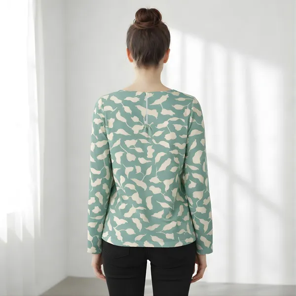 BLACKSMITH_Mint_&_Beige_Ivory_Leaf's_Keyhole_Neck_Formal_Office_Shirt_for_Women_|_Women_Stylish_Western_Tops