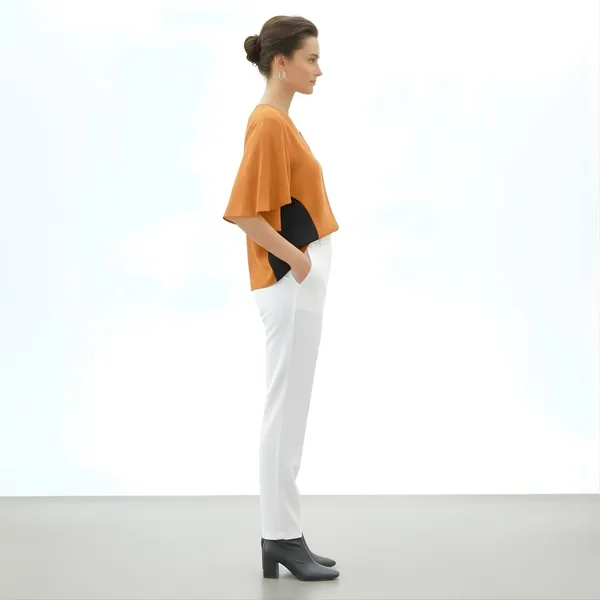 BLACKSMITH_Orange_Layered_V-Neck_Dolman_Formal_Office_Shirt_for_Women_|_Women_Stylish_Western_Tops