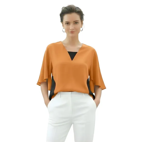 BLACKSMITH_Orange_Layered_V-Neck_Dolman_Formal_Office_Shirt_for_Women_|_Women_Stylish_Western_Tops