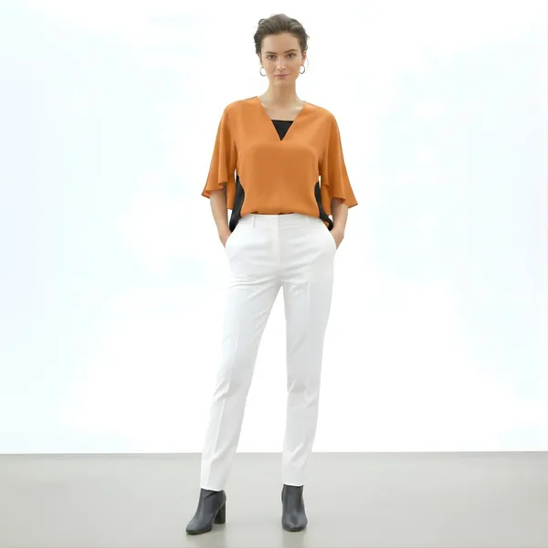 BLACKSMITH_Orange_Layered_V-Neck_Dolman_Formal_Office_Shirt_for_Women_|_Women_Stylish_Western_Tops