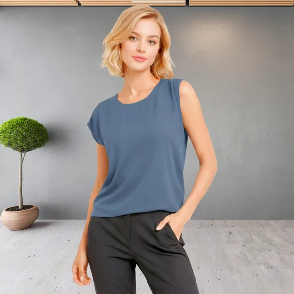BLACKSMITH_Grey_Draped_Cap_Sleeve_Formal_Office_Shirt_for_Women_|_Women_Stylish_Western_Tops