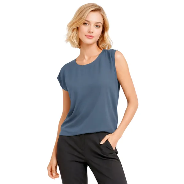 BLACKSMITH_Grey_Draped_Cap_Sleeve_Formal_Office_Shirt_for_Women_|_Women_Stylish_Western_Tops