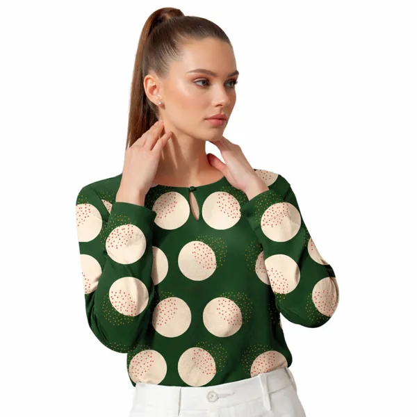 BLACKSMITH_Green_&_Beige_Lunar_Speckle_Keyhole_Neck_Formal_Office_Shirt_for_Women_|_Women_Stylish_Western_Tops