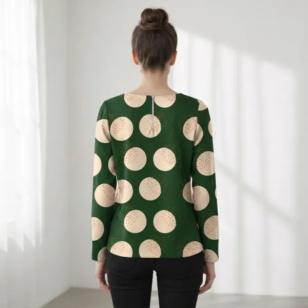 BLACKSMITH_Green_&_Beige_Lunar_Speckle_Keyhole_Neck_Formal_Office_Shirt_for_Women_|_Women_Stylish_Western_Tops