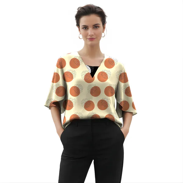 BLACKSMITH_Beige_&_Orange_Lunar_Speckle_Layerd_V-Neck_Dolman_Formal_Office_Shirt_for_Women_|_Women_Stylish_Western_Tops