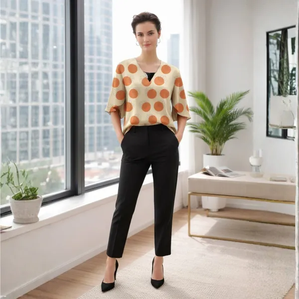BLACKSMITH_Beige_&_Orange_Lunar_Speckle_Layerd_V-Neck_Dolman_Formal_Office_Shirt_for_Women_|_Women_Stylish_Western_Tops