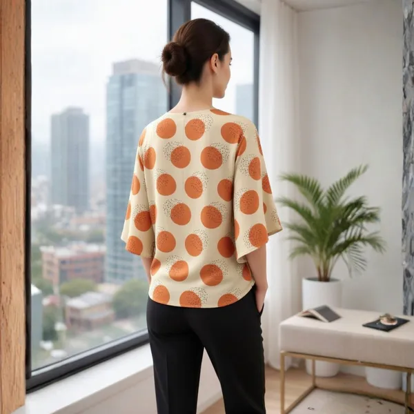 BLACKSMITH_Beige_&_Orange_Lunar_Speckle_Layerd_V-Neck_Dolman_Formal_Office_Shirt_for_Women_|_Women_Stylish_Western_Tops