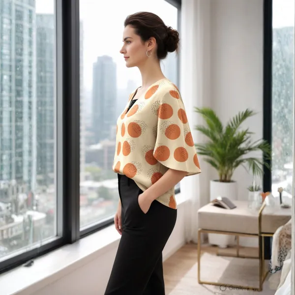 BLACKSMITH_Beige_&_Orange_Lunar_Speckle_Layerd_V-Neck_Dolman_Formal_Office_Shirt_for_Women_|_Women_Stylish_Western_Tops
