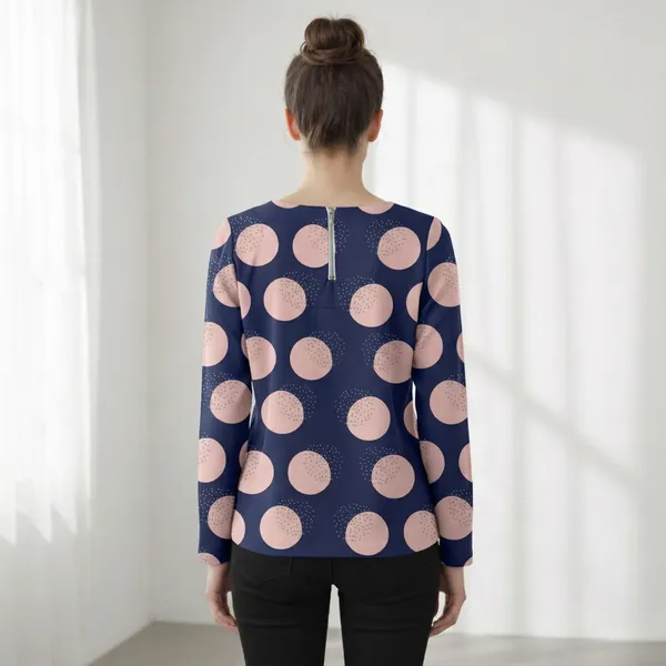 BLACKSMITH_Navy_&_Peach_Lunar_Speckle_Keyhole_Neck_Formal_Office_Shirt_for_Women_|_Women_Stylish_Western_Tops