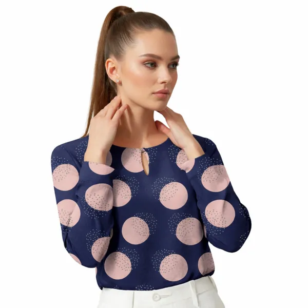 BLACKSMITH_Navy_&_Peach_Lunar_Speckle_Keyhole_Neck_Formal_Office_Shirt_for_Women_|_Women_Stylish_Western_Tops