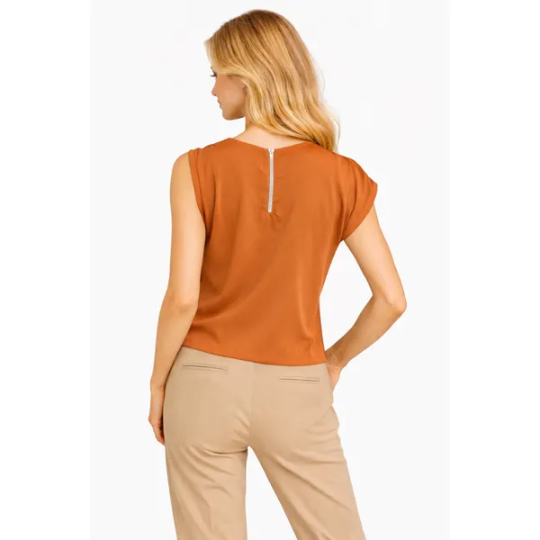 BLACKSMITH_Orange_Draped_Cap_Sleeve_Formal_Office_Shirt_for_Women_|_Women_Stylish_Western_Tops