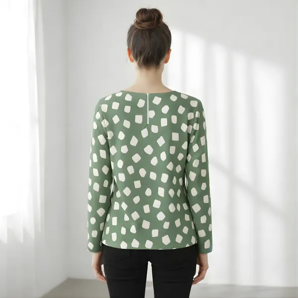 BLACKSMITH_Green_&_Beige_Cloud_Square_Keyhole_Neck_Full_Sleeve_Formal_Office_Shirt_for_Women_|_Women_Stylish_Western_Tops