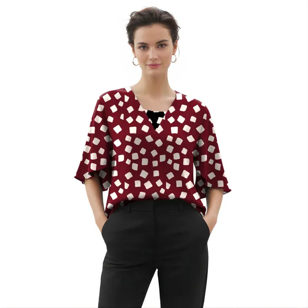 BLACKSMITH_Maroon_&_Beige_Cloud_Square_Layered_V-neck_Dolman_Sleeve_Formal_Office_Shirt_for_Women_|_Women_Stylish_Western_Tops