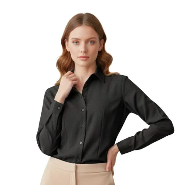 BLACKSMITH_Black_Textured_Button_Down_Formal_Office_Shirt_for_Women_|_Women_Stylish_Western_Tops