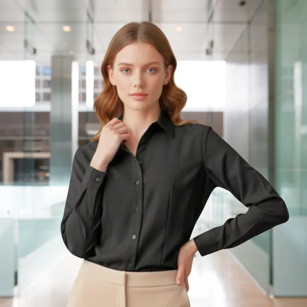 BLACKSMITH_Black_Textured_Button_Down_Formal_Office_Shirt_for_Women_|_Women_Stylish_Western_Tops